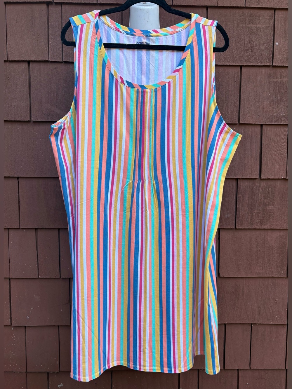 Lands' End Rainbow Stripe Sleeveless MIDI shift Dress 3X